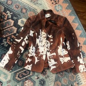 Cowhide Print Faux Suede Futario Women's Jacket